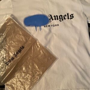 Palm Angels White Tee with Blue Graphic